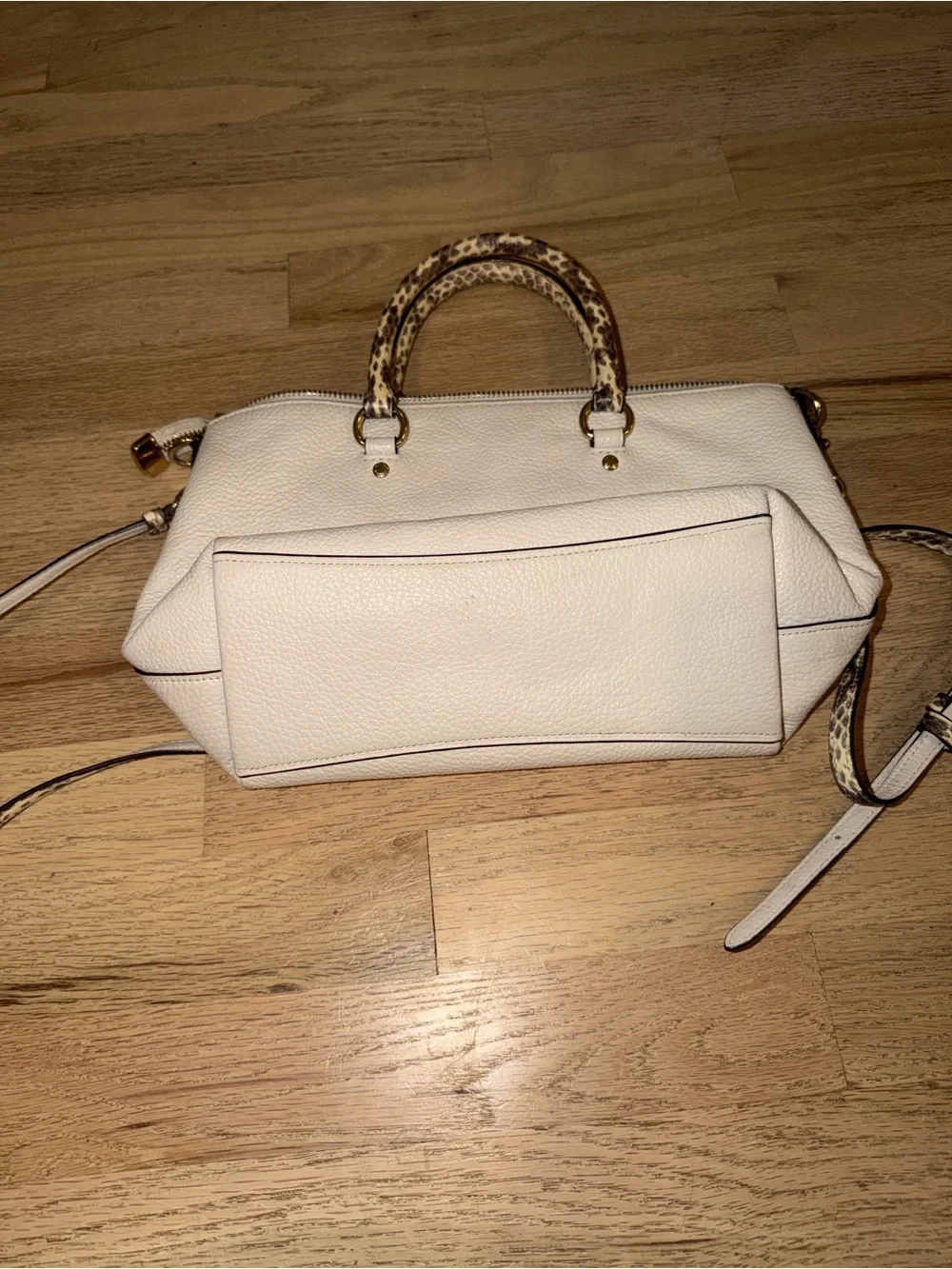 Coach Cream Leather Crossbody Satchel with Signature Canvas Pocket